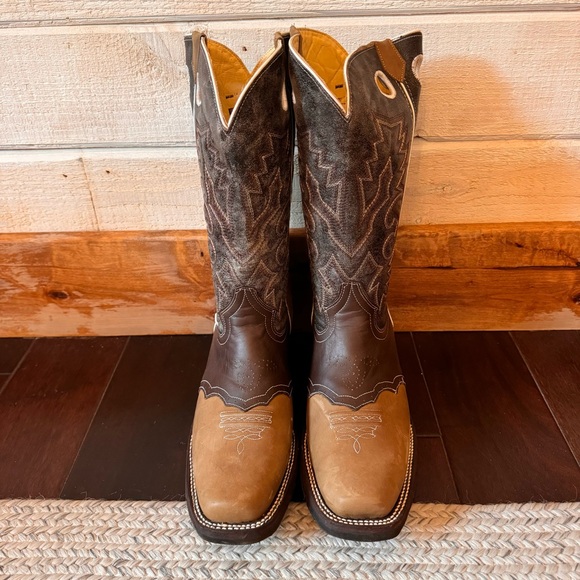 RockinLeather Men's Distressed Brown Narrow Square Toe Western Boot With Overlay - Picture 2 of 7